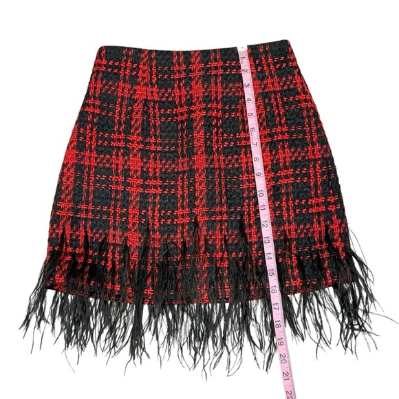 Antonio Melani Size 0 Dalia Tweed Mini Skirt Feather Fringe Hem Red Black NWT - Picture 11 of 16